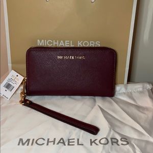 NWT Michael Kors Merlot Leather Large Wristlet
